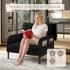 English Elm United We Win Corduroy Accent Chair Wide Seat Foam Cushion Living Room Lounge Black W1568P386164