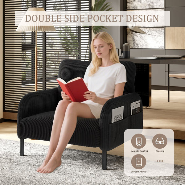 English Elm United We Win Corduroy Accent Chair Wide Seat Foam Cushion Living Room Lounge Black W1568P386164