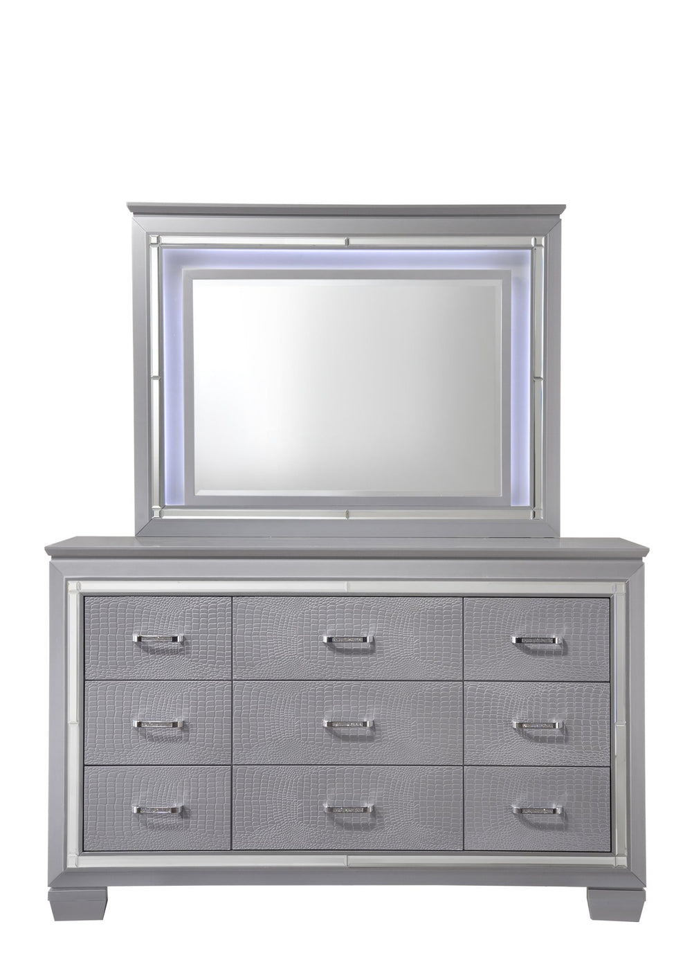 English Elm Lillian Dresser In Dark Gray - Luxurious Crocodile Embossing, Mirrored Accents & Smooth Drawers B132P162286