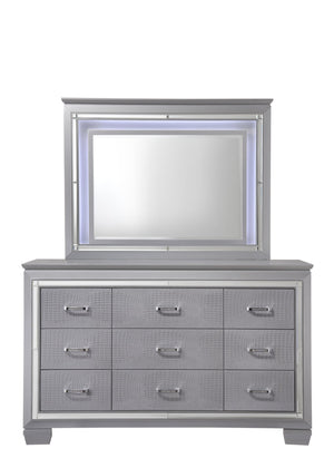 English Elm Lillian Dresser In Dark Gray - Luxurious Crocodile Embossing, Mirrored Accents & Smooth Drawers B132P162286