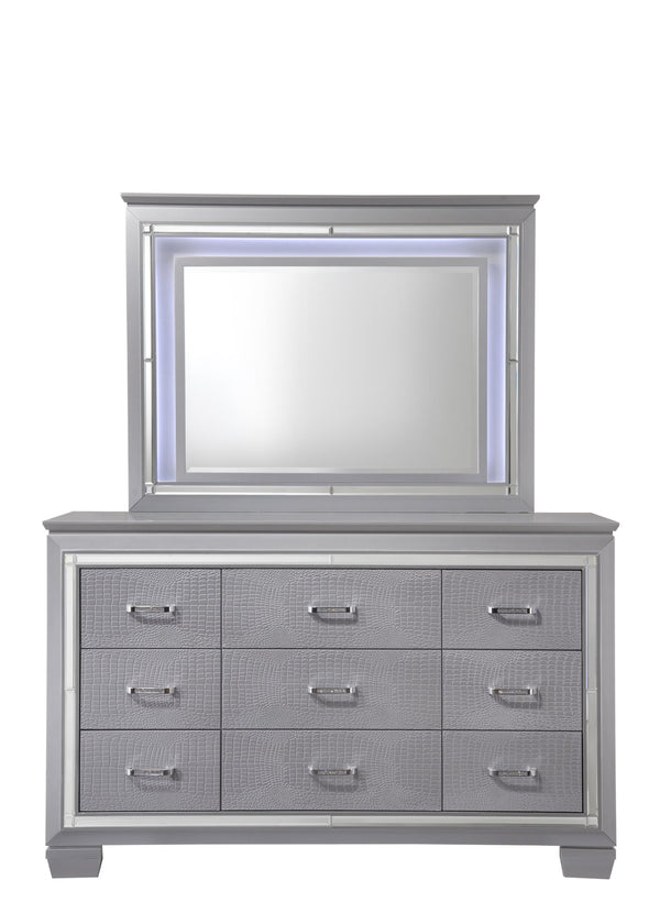 English Elm Lillian Dresser In Dark Gray - Luxurious Crocodile Embossing, Mirrored Accents & Smooth Drawers B132P162286