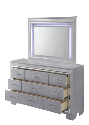 English Elm Lillian Dresser In Dark Gray - Luxurious Crocodile Embossing, Mirrored Accents & Smooth Drawers B132P162286
