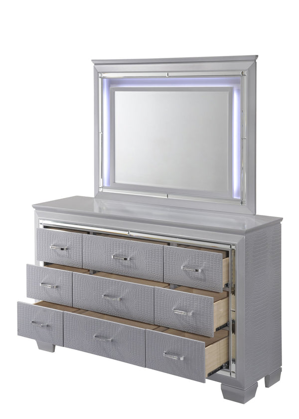 English Elm Lillian Dresser In Dark Gray - Luxurious Crocodile Embossing, Mirrored Accents & Smooth Drawers B132P162286