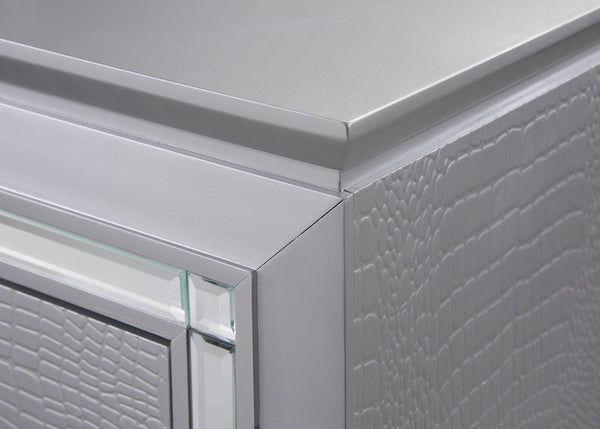 English Elm Lillian Dresser In Dark Gray - Luxurious Crocodile Embossing, Mirrored Accents & Smooth Drawers B132P162286