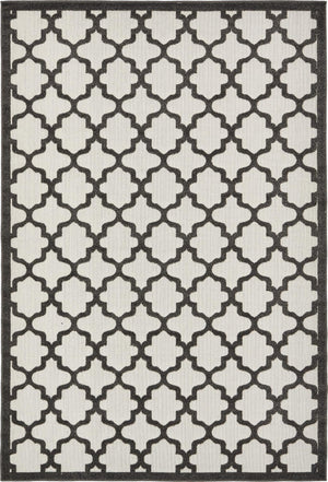 Unique Loom Outdoor Trellis Tulsa Machine Made Geometric Rug Black, Ivory 6' 1" x 9' 0"