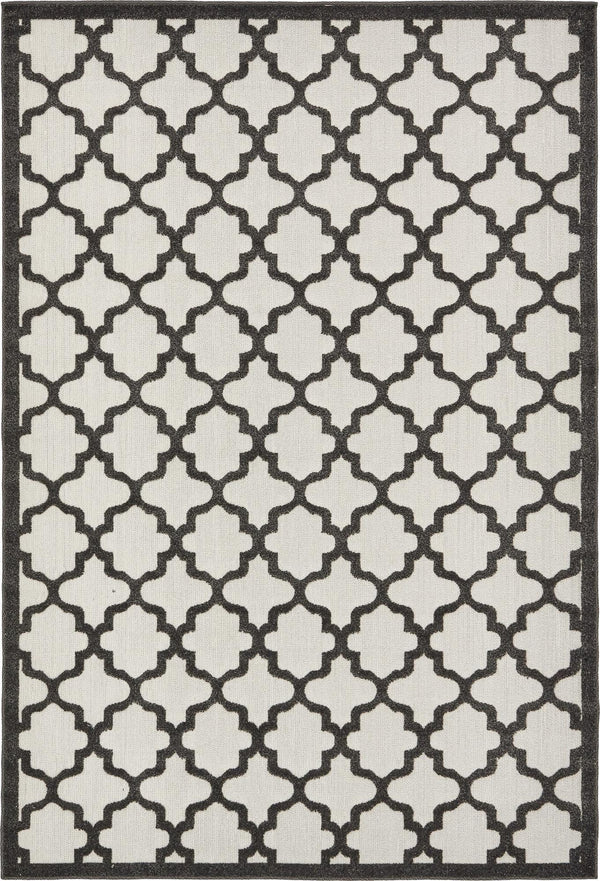 Unique Loom Outdoor Trellis Tulsa Machine Made Geometric Rug Black, Ivory 6' 1" x 9' 0"