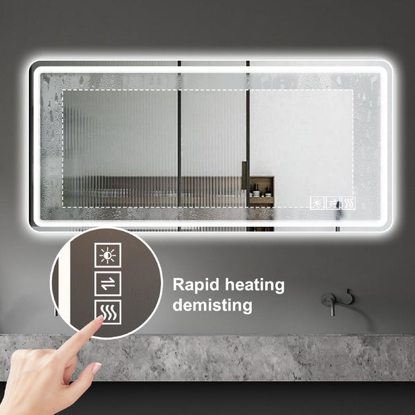English Elm 60x28 Inch Frameless Led Vanity Mirror Anti-fog Touch Control Bathroom Wall Mount W2071P402181
