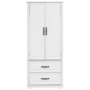 English Elm K&K 71" Farmhouse Pantry Cabinet with Embossed Texture, 2 Drawers, 8 Door Racks, Adjustable Shelves, Anti-Tip Stability Ameican White Oak N707P254905W