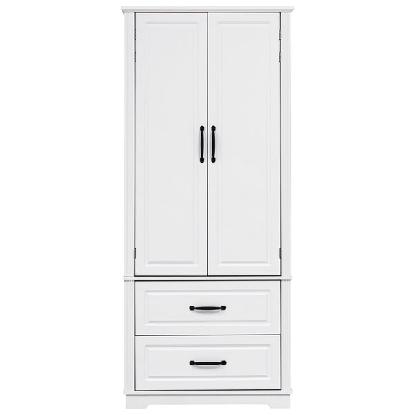 English Elm K&K 71" Farmhouse Pantry Cabinet with Embossed Texture, 2 Drawers, 8 Door Racks, Adjustable Shelves, Anti-Tip Stability Ameican White Oak N707P254905W