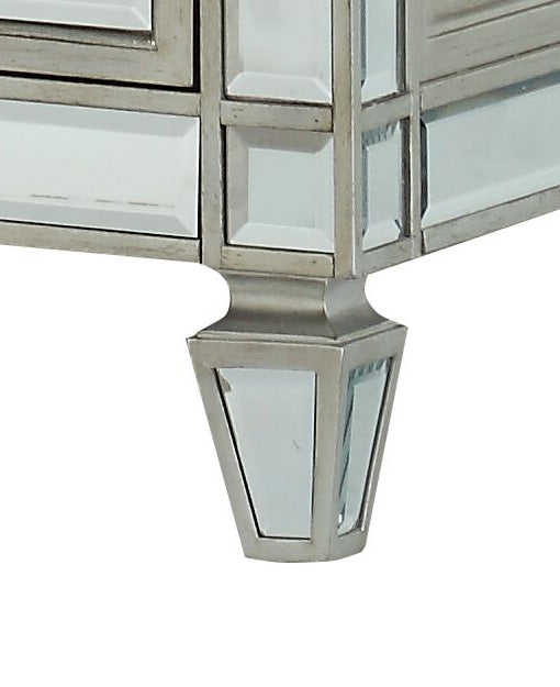 English Elm Varian Mirrored Finish Dresser with Geometric Trim & Sunburst Motifs, 8 Smooth Glide Drawers, Luxe Crystal Knobs Silver 54 L x 24 W x 47 H B2726P261268