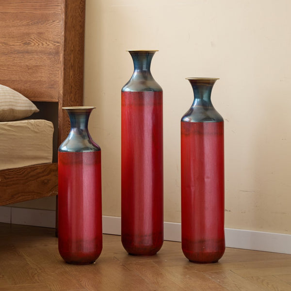 English Elm Floor Red Metal Vase Set 3-Piece Droplet Sculptures — Modern Glazed Tall Decorative Vases for Home W2796P371277