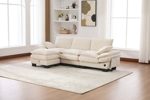 English Elm Sectional Cloud Sofa Modular Deep Seat Corduroy Upholstered Living Room Couch with Storage Beige W395S00129