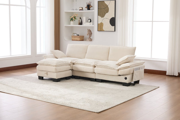 English Elm Sectional Cloud Sofa Modular Deep Seat Corduroy Upholstered Living Room Couch with Storage Beige W395S00129