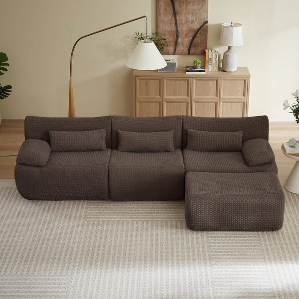English Elm L Shaped Modular Sectional Corduroy Cloud Couch Oversized Family Living Room Sofa Brown W2339S00153