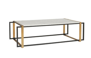 Sunpan GARNET Mid-Century Coffee Table with White Marble Top & Antique Brass Frame – Unique Elegance! 104026