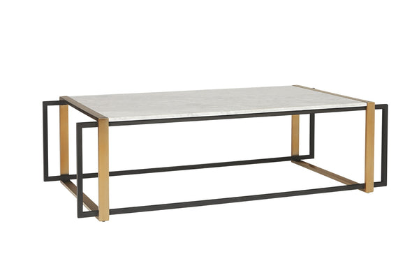 Sunpan GARNET Mid-Century Coffee Table with White Marble Top & Antique Brass Frame – Unique Elegance! 104026