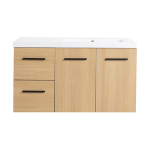 English Elm 36" Floating Bathroom Vanity Light Oak Gel Coat Sink Modular Storage Cabinet W3450S00084