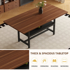 English Elm Table and Chair Set 71 Inch Walnut Grain Dining with 8 Tech Fabric Seats W1151S04283
