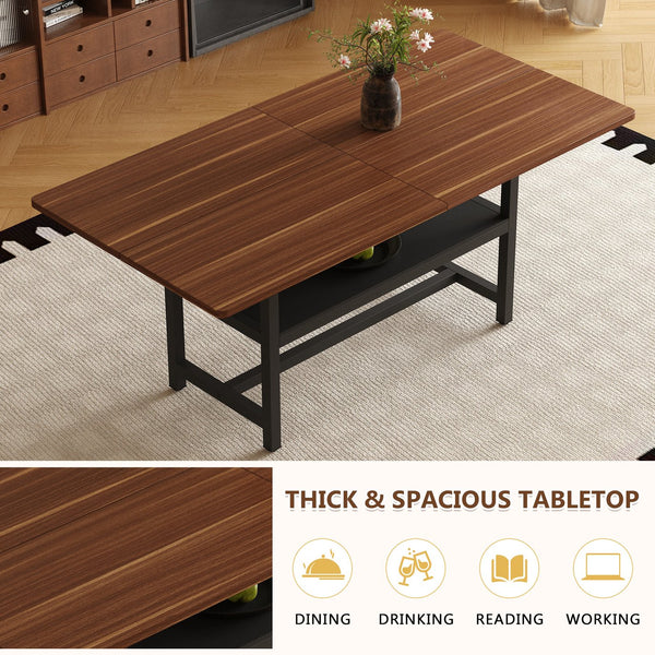 English Elm Table and Chair Set 71 Inch Walnut Grain Dining with 8 Tech Fabric Seats W1151S04283