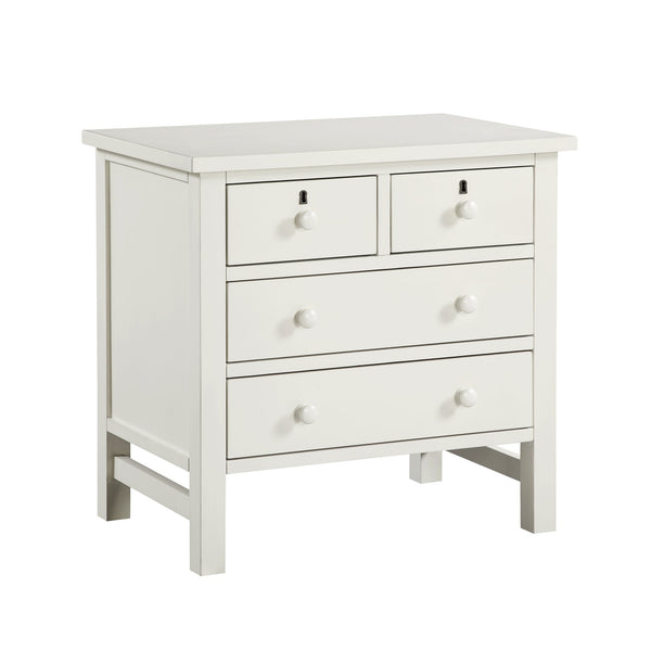 English Elm Georgina Distressed 4-Drawer Nightstand with French Dovetail Drawers and Decorative Faux Keyholes, 32" Antique White B050P376953