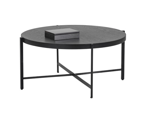 Sunpan Willem Coffee Table - Stylish Round Design with Matte Black Frame and Alluring Tempered Glass Top Medium - 31.5W x 31.5D x 15H