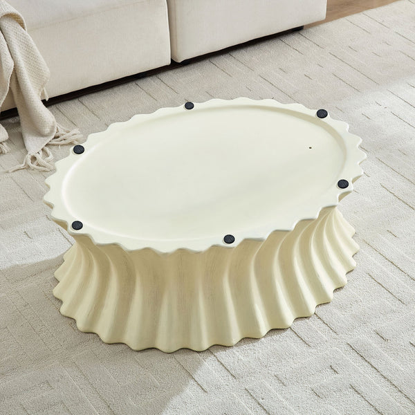English Elm 35.04 Inch Oval Fiberglass Coffee Table Vintage Distressed Finish for Living Room W876P408744