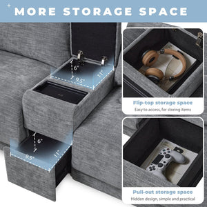 English Elm 124'' Modular Sectional Sofa: Reversible Chenille Couch With Storage, Ottoman & Usb Charger N723S9775E-GIGA