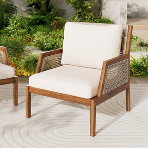 English Elm Acacia Hardwood Wicker Club Chair Deep Seating Outdoor Patio with Cushioned Comfort N780P248457T