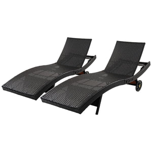 English Elm K&k Outdoor Wicker Reclining Chaise Set 2 Piece with Pull Out Tray Rolling Wheels Black+Brown N707P395515D