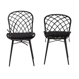 English Elm Modern Bohemian Rattan Woven Metal Dining Chairs Set of Two for Eclectic Spaces B2750P420430