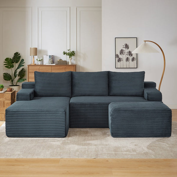 English Elm U-shaped Modular Cloud Sectional Corduroy Sofa Deep Seat Sleeper for Living Room W2339S00107