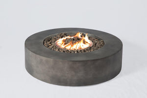 English Elm 12" Round Fibre Concrete Outdoor Fire Pit Table with Push Button Ignition Lava Rock B120P203736