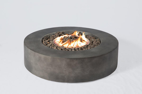 English Elm 12" Round Fibre Concrete Outdoor Fire Pit Table with Push Button Ignition Lava Rock B120P203736