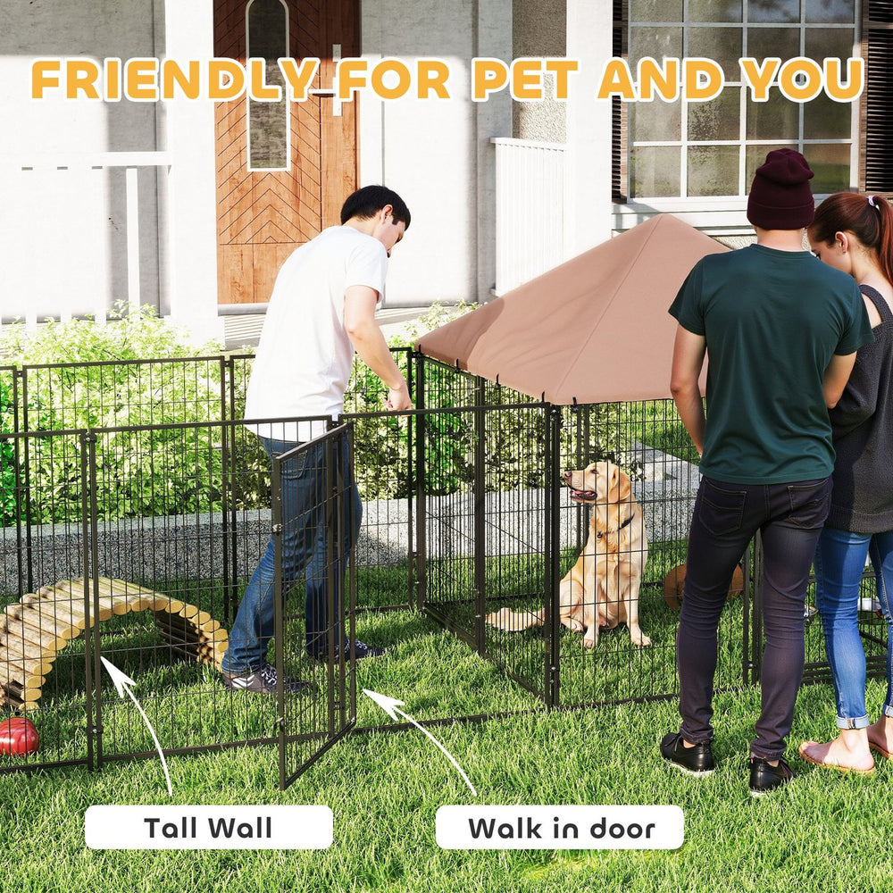 English Elm Large Outdoor Steel Dog Kennel with Uv Canopy Rotating Bowls and Sheltered Rest Area T3971P406327