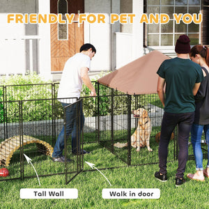 English Elm Large Outdoor Steel Dog Kennel with Uv Canopy Rotating Bowls and Sheltered Rest Area T3971P406327