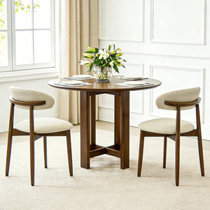 English Elm Wooden Upholstered Dining Chairs Set of 2 Linen Fabric Curved Back Farmhouse Style Beige W3204P456998