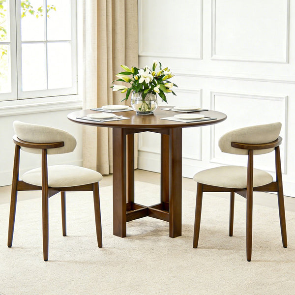 English Elm Wooden Upholstered Dining Chairs Set of 2 Linen Fabric Curved Back Farmhouse Style Beige W3204P456998