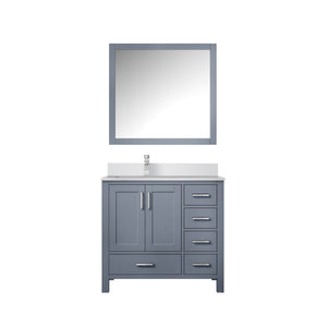 English Elm Dark Grey Bath Vanity Set With Left Offset Quartz Top, Chrome Faucet, And Matching 34” Mirror B2731S01262