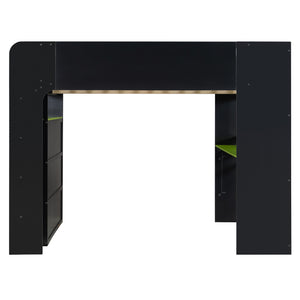 English Elm Full Size Gaming Bunk Bed with Rgb Lighting Integrated Desk Wardrobe and Storage Green LT100266AAG