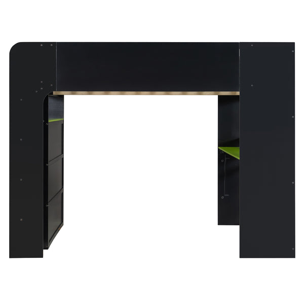 English Elm Full Size Gaming Bunk Bed with Rgb Lighting Integrated Desk Wardrobe and Storage Green LT100266AAG