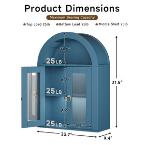 English Elm Wall Mounted Arched Cabinet Tempered Glass Doors Led Lighting Adjustable Shelves Bathroom Turquoise T3210P471552