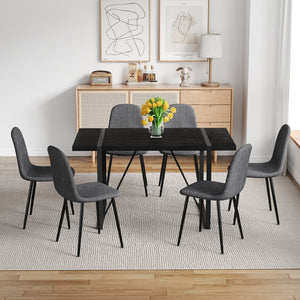 English Elm Table and Chair Set Round Tempered Glass Top with X Base and Four Pu Leather Seats Black,Dark Gray W1151S04381
