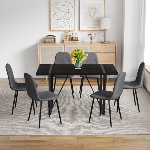 English Elm Table and Chair Set Round Tempered Glass Top with X Base and Four Pu Leather Seats Black,Dark Gray W1151S04381