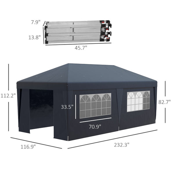 English Elm Outsunny 10' X 19.5' Pop Up Canopy Tent With Sidewalls & Doors, Adjustable Height, Portable Design W2225P174166-GIGA