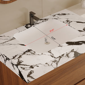 English Elm 29.9" Floating Bathroom Vanity Sintered Stone Top Soft Close Drawers Bronze Gold Hardware W3136S00040