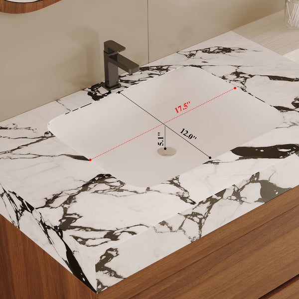 English Elm 29.9" Floating Bathroom Vanity Sintered Stone Top Soft Close Drawers Bronze Gold Hardware W3136S00040