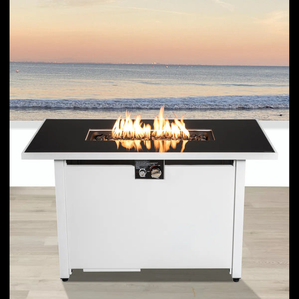 English Elm 43" Metal Rectangular Fire Pit Table — 50,000 BTU Propane Heater, Powder-Coated Steel, Hidden Tank Compartment B120P373114