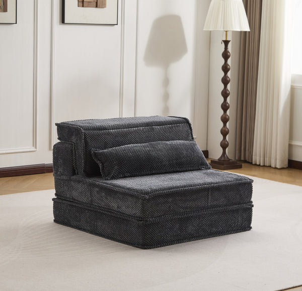 English Elm Compression Mahjong Sofa Bed - Stylish Modular Floor Seating, Soft Fleece, No Assembly, Dark Grey W3723P377151