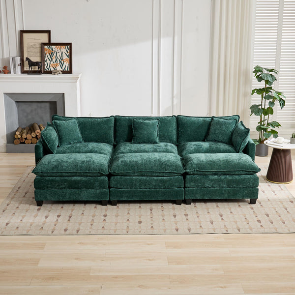 English Elm Cloud Modular Three Seat Sofa Chenille Upholstered with Double Layer Cushions for Living Room Green W1143S00064