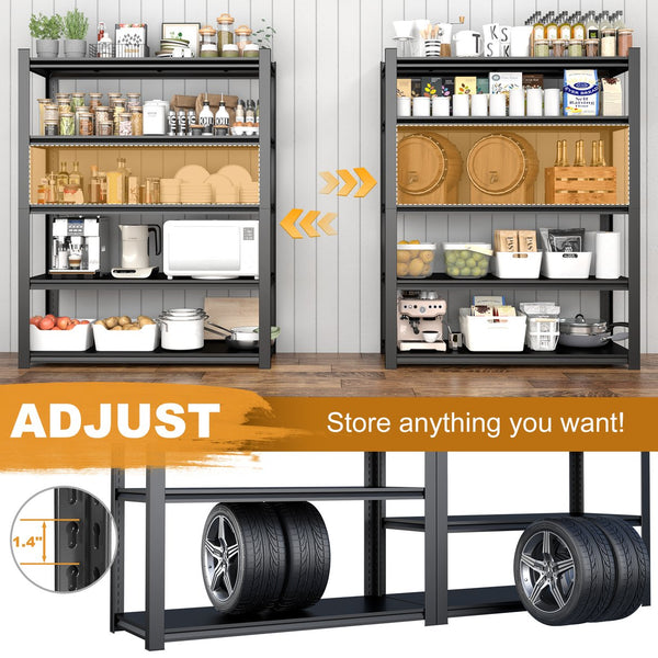 English Elm 59" Wide Black Metal Shelving Unit with Removable Dividers for Garage or Office T3625P455779